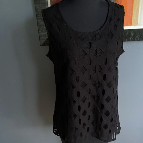 Christopher & Banks lined black oval lace & mesh sleeveless top. NWT. Small. - Picture 1 of 5